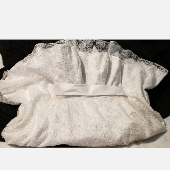 David's Bridal 10042334 size 6 White Strapless lace tea length Wedding Dress - Picture 16 of 16